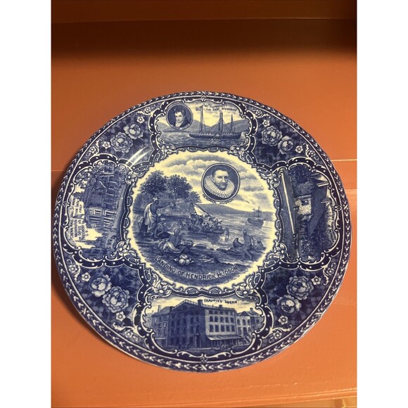 Staffordshire Other - Staffordshire England Flow Blue Plate Landing Hendrick Hudson No 5 Ye Olde